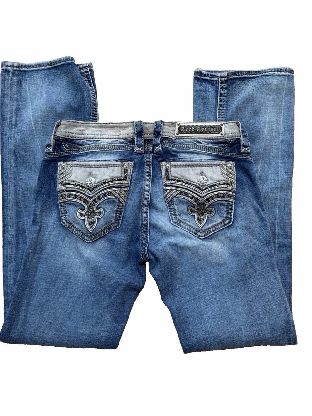 Rock Revival Y2K Sanaa Medium Blue Embroidered Jeans - Sz 31